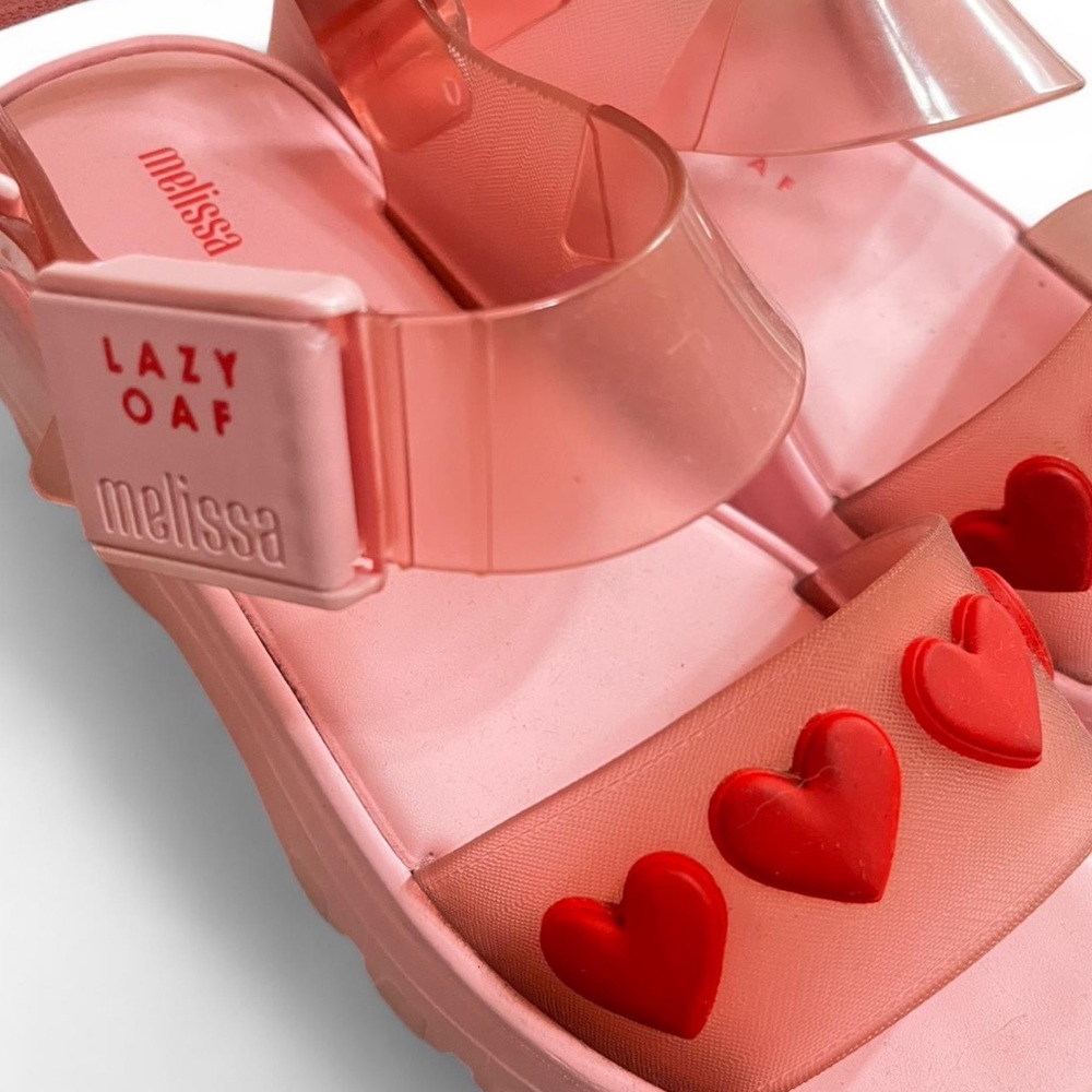 Melissa Lazy Oaf Pink Sandals with Red Heart Accents
